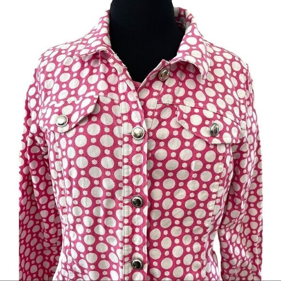 𝅺christopher & Banks Pink Polka Dot Jean Jacket M - Picture 2 of 13